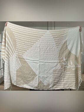 SAARDÉ Abstract Turkish Cotton Throw Blanket | Neutral Beige Cream Tassel Fringe